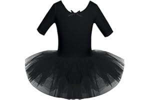 FEESHOW Mädchen Ballettanzug Kurzarm Langarm Tutu Ballettkleid Tanztrikot Body mit Tüllrock Gymnastik Tanzkleidung Dancewear