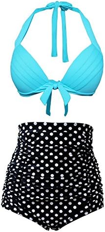 Angcoco Womens Flora Polka Dot Vintage High Waisted Push Up Bikini Set Swimsuit