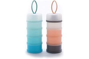 Queta Distributeur de lait en poudre portable pour nourrissons pour bébé, Boîtes empilables, 4 couches de contenant céréales/aliments/fruits/collations Allaitement 480 ml (Bleu+Rose)