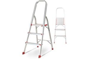 Escabeau à 3 marches BM TOOLS BMT-ESC3-ALU - Haut. de Travail : 59 cm - Prend Peu de Place et se Range Facilement - en Aluminium