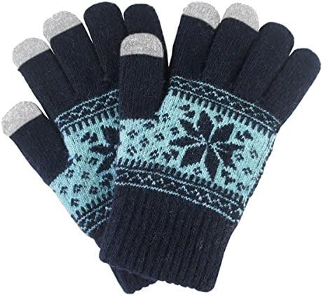 Winter Unisex Snowflake Design Touchscreen Gloves Warm Knitted Touch Screen Gloves Texting Text Gloves for All Touchscreen Electronic Devices (Deep Blue)