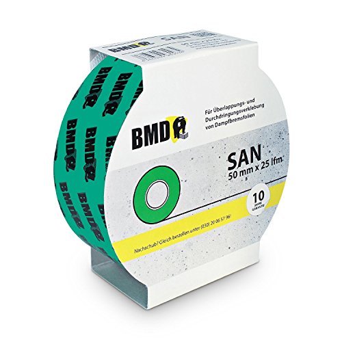 BMD – san Klebeband (Grün – 50mm x 25lfm) zur Verklebung von Dampfsperrfolien, Dampfbremsfolien, Dampfbremse, Dampfsperre - 5