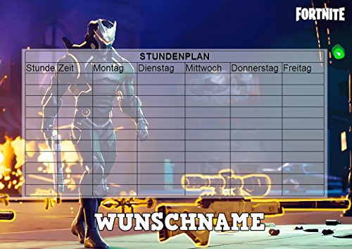 Preisvergleich Produktbild LL Fortnite Stundenplan mit Wunschnamen - abwischbar - Wiederverwendbar