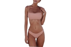 meioro Kostium kąpielowy Bikini Damski,Solid Color Swimsuit Summer,Seksowny swimwear,Stroje kąpielowe z Rozcięciem Nie Mają Fiszbin i Ochraniaczy Na klatkę Piersiową(Różowy,S)