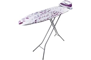 Orbegozo TP 2000, Tabla de planchar, rejilla de acero, altura regulable hasta 92cm, 114 x 36 cm, funda 100% algodón, reposa planchas plegables, color blanca y lila