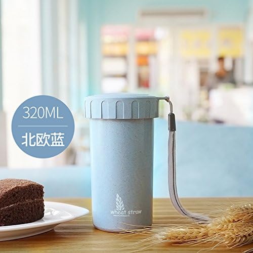 LKJH*Creative wheat portable cup student movement at your fingertips water bowl with the lid to accompany the child plastic cups, the Nordic blue IS INSERTED AND 320ML