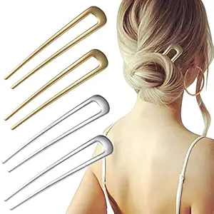 ZIBUYU 4 Pcs Hair Pins U Shaped French Metal Hair Pins Vintage Alloy Hair Forks Hair Clips for Women Girls Hair Accessories Hair Sticks Silver and Golden