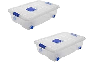 Acan Tradineur – Pack de 2 Cajas de Almacenamiento – Fabricado en plástico – Contenedor para almacenar Juguetes, Libros, Ropa, Mantas – N.º 6 – 17 x 61,5 x 43 cm – 31 L
