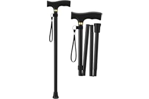 AL KAHF Walking Stick Folding Aluminium Cane Extendable Walking Cane Adjustable Mobility Aids Walking Stick For Seniors Disabled Ladies Women Men Outdoor Accessories Height 92cm Approx (Black)