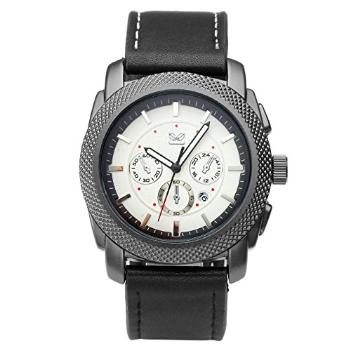 JSDDE Uhren,Klassisch XL Herren Armbanduhr Business Uhr Echt Lederband Traveler unecht Chronograph Analog Quarzuhr,Schwarz JSDDE Uhren,Klassisch XL Herren Armbanduhr Business Uhr Echt Lederband Traveler unecht Chronograph Analog Quarzuhr,Schwarz