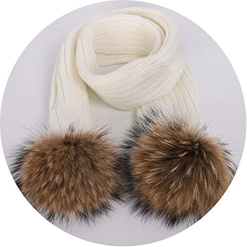 Winter Pompom Knit Beanies Hat Scarf Sets,White,Child