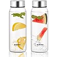 Borosil Crysto Wide Mouth Glass Water Bottle with Stainless Steel Lid | 750ml, Borosilicate Glass, Leakproof, Easy to Carry, Fridge & Dishwasher Safe | Can Use For, Lassi, Juice, Smoothies (2 Pc Set)