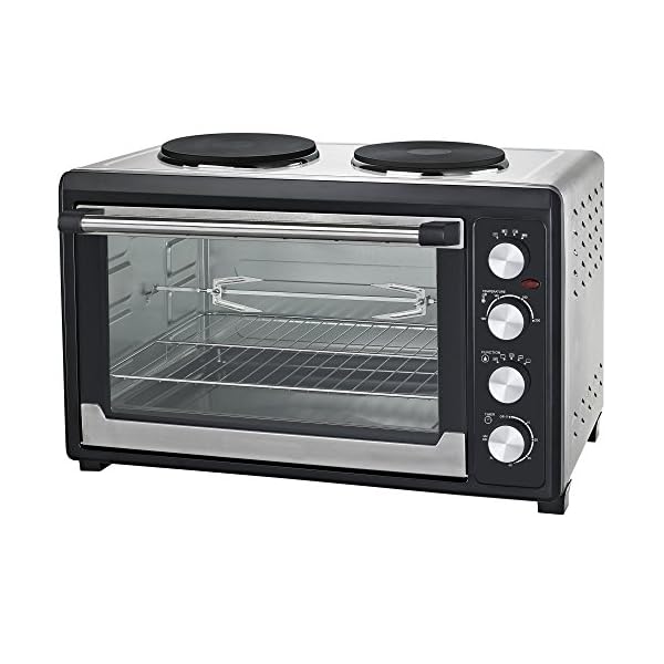 Syntrox Germany 60 Liter Mini Stand Backofen mit Umluft und Drehspieß kleinküche Minieküche mit 2 Kochplatten Miniofen Minibackofen Pizzaofen – Bild 3