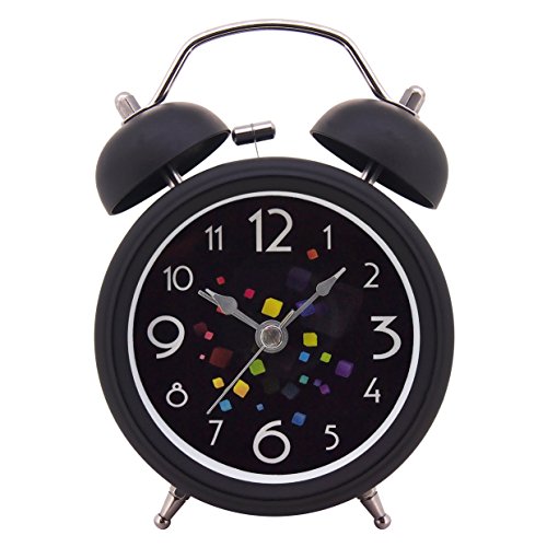 Königswerk Doppelglocken-Wecker mit Nachlicht, geräuschloser Betrieb, Quarzuhrwerk, analog, Retro-Design, lauter Alarm, 7,6 cm - schwarz