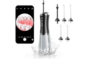 PRABENSEI Hydropulseur dentaire avec appareil photo, caméra HD 1080p sans fil, irrigateur buccal rechargeable, 5 embouts de jet, IPX7 étanche