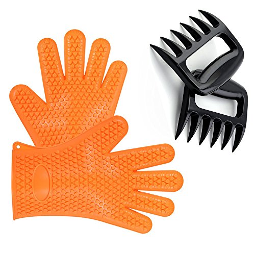 Omiki Silikon Handschuhe Fleisch Klauen Hitzebeständige Grillen Ofen Handschuhe Handschuhe Set BBQ Kochen Handschuhe mit Fleisch Shredder