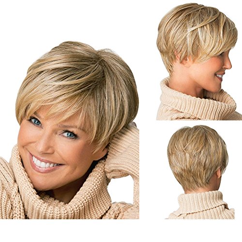 Tonake 0081 - Peluca de pelo corto rubio ligeramente ondulado resistente al calor para las mujeres