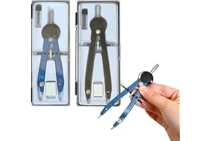 JRYXDS 2 Stück Zirkel Schule Edelstahl, Professionelle Geometrie Zeichnen Zirkel Schnellverstellzirkel Kompass Präzis mit Mitteltriebspindel Mit Bleistiftmine und Radiergummi
