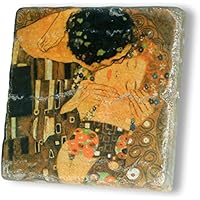 MANI Regalo - Prezioso Marmo Giallo Reale - cm. 10x10x1,2 - Gustav Klimt - Il Bacio - Oggetto Regalo - Oggetto d&rsquo;Arte - Oggetto di Designer - Made in Italy