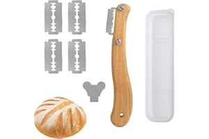 BUTYEAK Bread Lame, Manico in Legno Rasoio Pane, Coltello da Panettiere, Lame Pane, Taglierino per Pane, Coltelli da Pane Curvi, con 5 Lamettes in Acciaio Inossidabile per Intagliare Modelli di Pane Crudoa