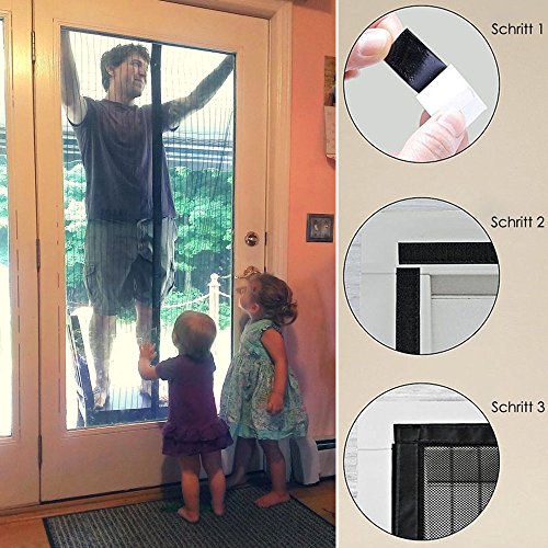Auxent Fliegengitter Tür 100 x 220cm mit Magnetverschluss, Insektenschutz Magnetvorhang für Wohnzimmer, Balkontür, Kellertür und Terrassentür, Kinderleichte Klebemontage ohne Bohren, Schwarz - 7