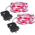 ZHONGXIN Rope Lights Battery Powered, 5M Red&White Candy Cane Tube with 67 Cool White LEDs Fairy Lights, Waterproof with Timer for DIY Wedding, Party, Garden, Corridor, Christmas Decorations-2Pack