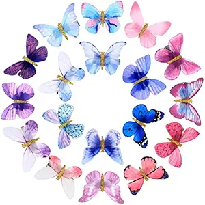 STAR WORK - Realistic Butterfly Hair Clips, 3D Colorful Mesh Butterfly Hair Clips, Glitter Barrettes Butterfly Snap Hair Clips, Hair Accessories for Teens Women Girls (PACK OF 12 (MIX))