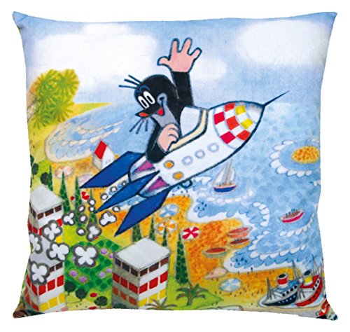 Maulwurfshop - 1513 - Der Kleine Maulwurf Microvelours-Kissen Kissen Kuschelkissen Motivkissen Motiv Rakete 30x30cm