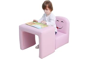 EMALL LIFE Multifunktional Kinder Sessel, Mode Life Kids Set Stuhl und Tisch/Hocker mit Funny Smile Face für Jungen und Mädchen (Rosa)
