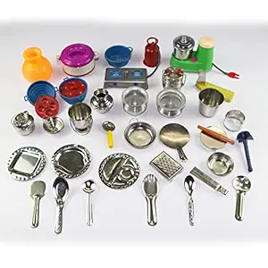 Stainless Steel Kitchen Set for Girls, Miniature Cooking Set, Miniature Kitchen Set, Mini Kitchen Set for Kids, Choppu Jaman (Pack -33)