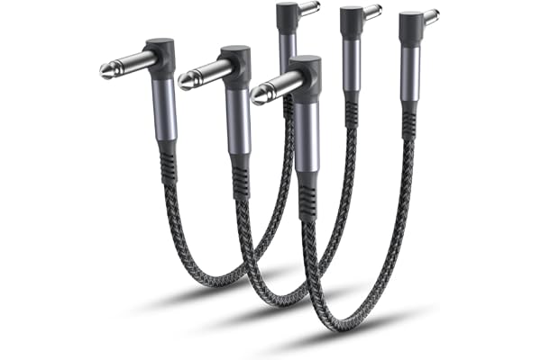 Elebase Câbles Patch Guitare 3 Pack 15cm,Cordons d'Instrument Coudé Tricoté,Connecteur Mâle Alimentation Angle Droit Convient pour Pédales d'Effet Guitare/Basse,Jack Audio Stéréo Amplificateur,6 Pouce