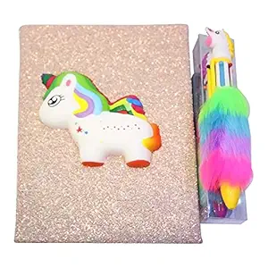 Meenamma Unicorn Diary for Girls with Pen | Unicorn 3D Diary for Kids with Pen | Champagne Yellow - Orange/Golden BrownSparkle Diary with Pen