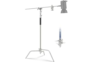 NEEWER Basics 100% Edelstahl Heavy Duty C Stand mit Boom Arm, Max 10.5ft/320cm Fotografie Licht Stand, 4.2ft/128cm Holding Arm, 2 Grip Heads für Studio Monolight Softbox Reflektor, SC320 Lite