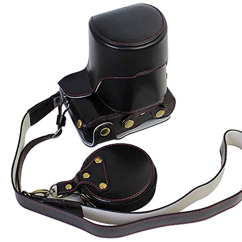 First2savvv XJD-GX80-HH01S01 Premium Qualität braun Ganzkörper- präzise Passform PU-Leder Kameratasche Fall Tasche Cover für Panasonic Lumic DMC-GX80 mit Kameragurt - 3