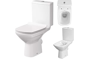 VBCHOME Carina Toilettes en céramique sur pied avec réservoir de chasse d'eau et siège fin en Duroplast avec système d'abaissement automatique SoftClose pour sortie horizontale