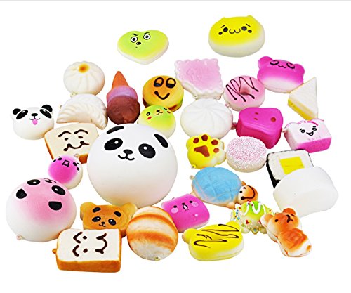Random 30pcs Jumbo Medium Mini Soft Squishy Cake/Panda/Bread/Buns Phone Straps