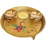 Exotic India Puja Thali for Worship of Ganesha and Lakshmi - Brass