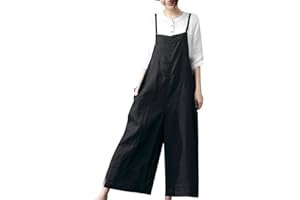 YESNO Women's Ladies Dungarees Summer Casual Wide Leg Overalls Cotton Baggy Jumpsuits with Pockets PZZTYP2 UK
