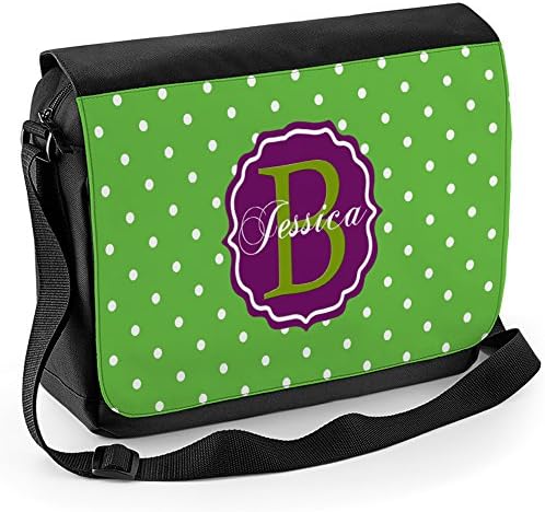Personalised Green Polka Dots Spotty MG27 Monogram School Shoulder Work Messenger College Bag Gift ** Add Initials **