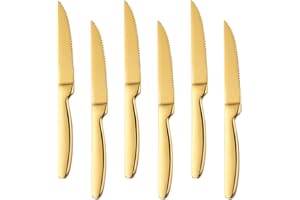 BISDARUN Acier Inoxydable acuité Or Couteau à Steak, 6 Pièces élégant Conception Couteau à Vaisselle avec Poli Miroir, Lavable au Lave-vaisselle
