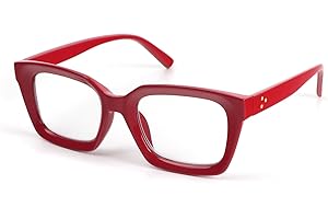 MMOWW Oversized Reading Glasses for Women - Anti Blue Light Glasses with Square Frame (Red, +2.5)