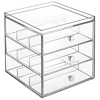 InterDesign Clarity, Boîte de rangement, 3 tiroirs, Empilable pour lunettes de vue et de soleil, Transparent