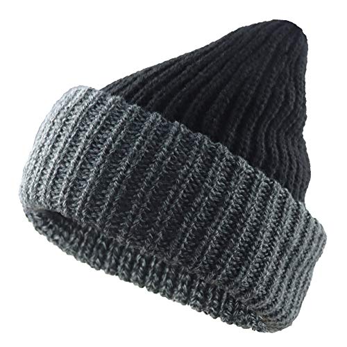CUFUN - Gorro de lana de invierno de punto para hombre con gorro de lana cálido y forro polar grueso Chunky Thermal Skull Cap para deportes en interiores y exteriores Negro