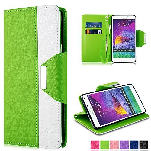 Note 4 H  lle - Vakoo Bookstyle Schutzh  lle Flip Case Premium PU-Leder Tasche H  lle f  r Samsung Galaxy Note 4  Gr  n Wei   