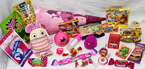 Preisvergleich Produktbild 101653 Schultüte 22cm Polly pink gefüllt mit Sorgenfresser Schlüsselanhänger Polli Spielsachen für Schulanfang Geschwistertüte