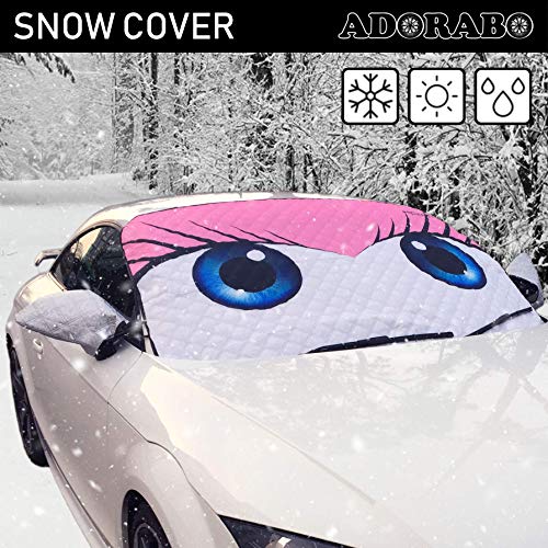 Preisvergleich Produktbild ADORABO Windschutzscheibenabdeckung Sonnenschutz Eisschutzfolien mit Rückspiegelschutz Diebstahlsicherungsklappen und große Karikatur -Augen Design für PKWs LKW Vans & Geländewagen (Rosa)