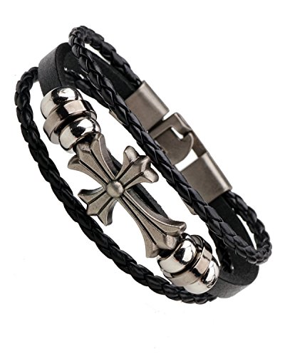 Young & Forevervalentine gift for girlfriend boyfriend MenTastic Uber Antique Anchor Black Genuine Leather Brown Genuine Leather Bracelets for Men Metal Wrist Band Bracelet Unisex Bracelets