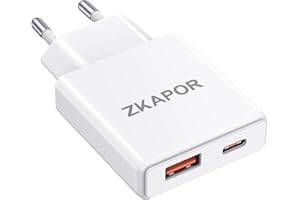 ZKAPOR Ładowarka 20W USB C, zasilacz 2-portowy USB C, szybka ładowarka USB, ładowarka USB C do Phone 15/15 Pro/15 Pro Max/14/13, Galaxy S24 S23 Ultra S22, Tablet, MacBook Pro/Air, Pad Pro, piksel