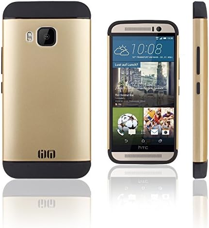 Lilware Angular Armor Hard Plastic Case for HTC One M9 (HTC One Hima). Rugged Dual Layer Protective Cover. Black/Golden Color