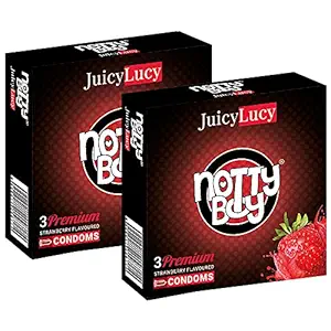 NOTTY BOY JuicyLucy Strawberry Flavoured Condom For Men - 6 Count (Pack of 2)